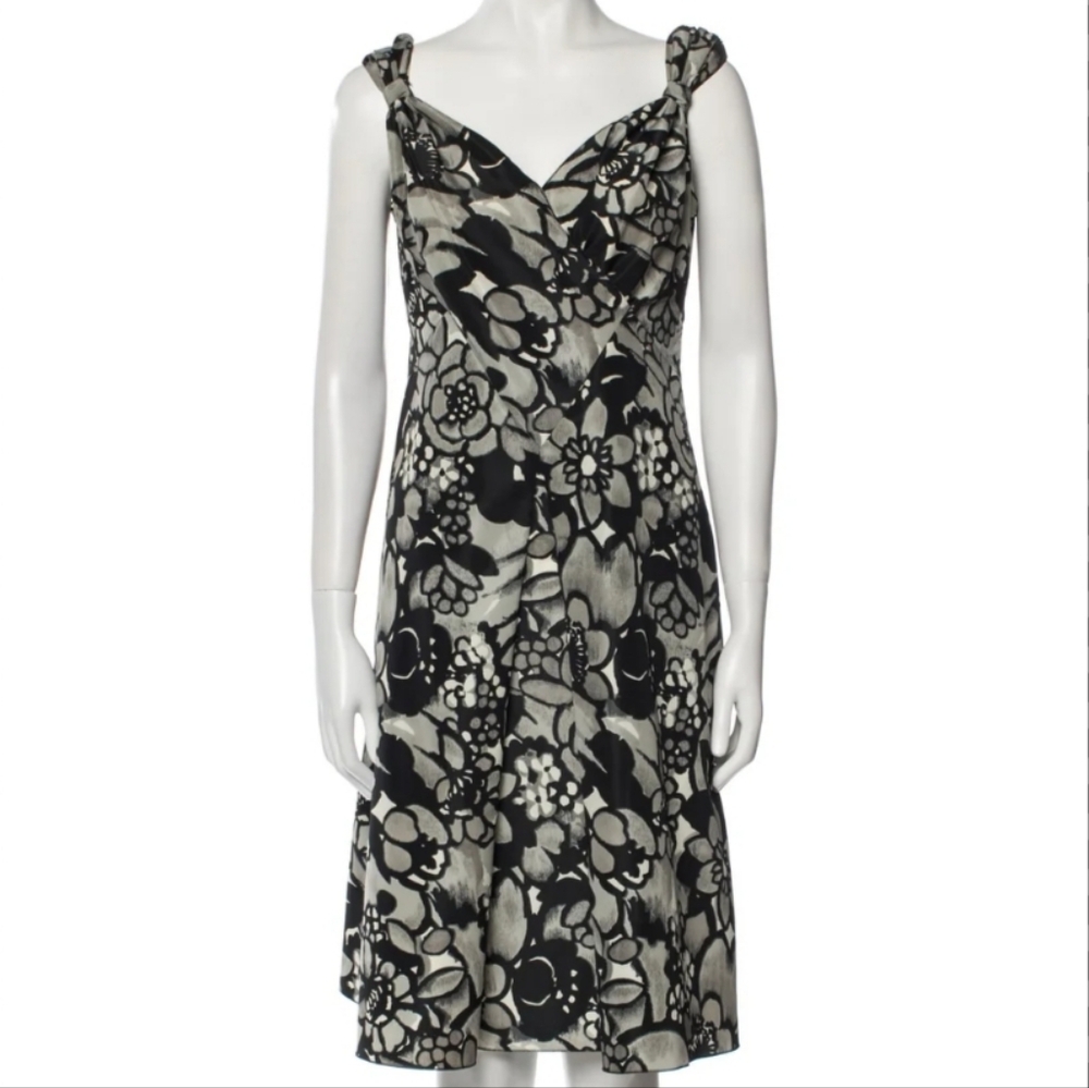 MOSCHINO Italy Abstract Floral Dress Black Grey White Floral Fit Flare Midi 10